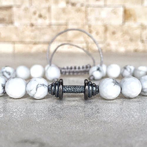 925 STERLING SILVER BARBELL AND HOWLITE MACRAME BRACELET