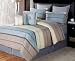 8 pc modern light blue and biege with flocking stripes/ bed in a bag / comforter set /queen size bedding 8 pc modern light blue and biege with flocking stripes/ bed in a bag / comforter set /queen size bedding