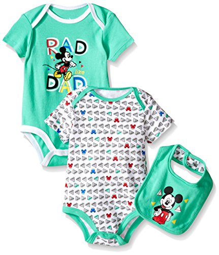 Disney Baby Mickey Mouse 2 Pack Bodysuit with Bib, Multi/Green, 3/6 Months