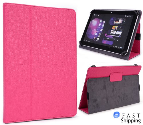 Hot Pink ( Magenta ) All-inclusive Book Style Cover Case with Built-in Affirm [Accord Series] for Kocaso MID-M9000 9 inch Tablet + EnvyDeal Velcro Line Tie