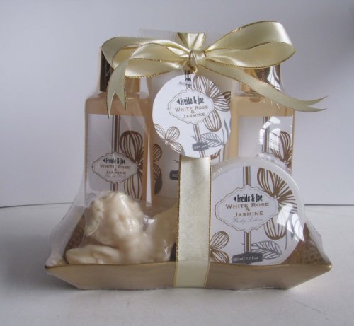 White Rose Jasmine Gold Tray Spa Bath Gift Set