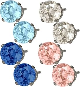 4 Pairs of Sterling Silver 6mm SWAROVSKI Elements Stud Earrings