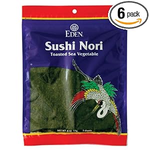 Eden Organic Sushi Nori, Toasted Cultivated, 7 Count, 0.6-Ounce Packages (Pack of 6) by Eden Organic