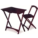 Work Computer Table and Folding Chair Set in Cappuccino Finish