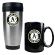 Oakland Athletics MLB Stainless Steel Travel Tumbler & Black Ceramic Mug Set - Primary Logo