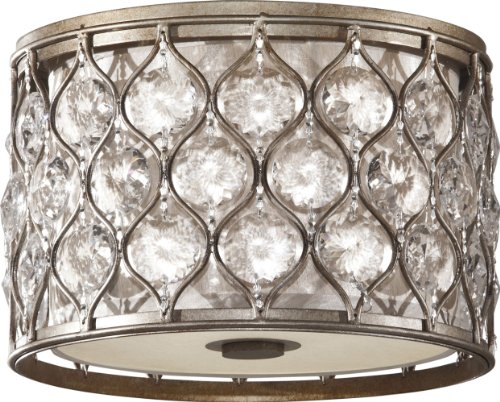 Murray Feiss FM355BUS Lucia Collection 2-Light Flush Mount, Burnished Silver Finish with Beige Fabric Shade and Clear Gems Murray Feiss FM355BUS Lucia Collection 2-Light Flush Mount, Burnished Silver Finish with Beige Fabric Shade and Clear Gems