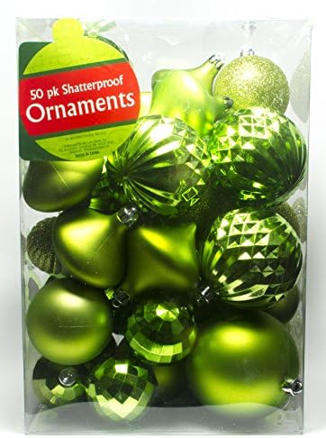Shatterproof Ball Green Shiny Glitter Matte Christmas Tree Ornament Set (50 Pack)