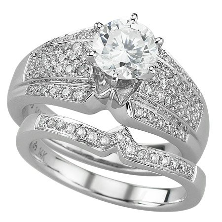 14K White Gold Diamond Wedding Set Semimount