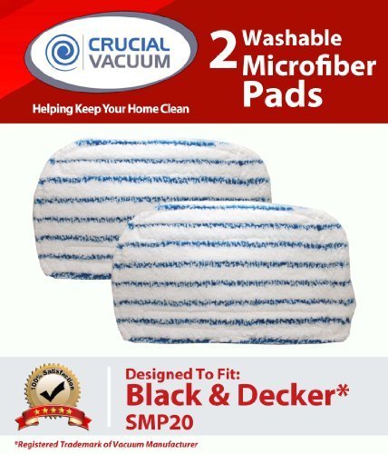 Crucial Vacuum High Quality Washable and Reusable 2-Pack Micro Fiber Steam Mop Pads Designed To Fit Black and Decker SM 1600 Series, Compare To Black and Decker SMP20 Mop Pads