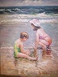 Two Girls on Beach - Painting in Frame
