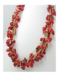 Japanese silk cord Coral Necklace In Zinc