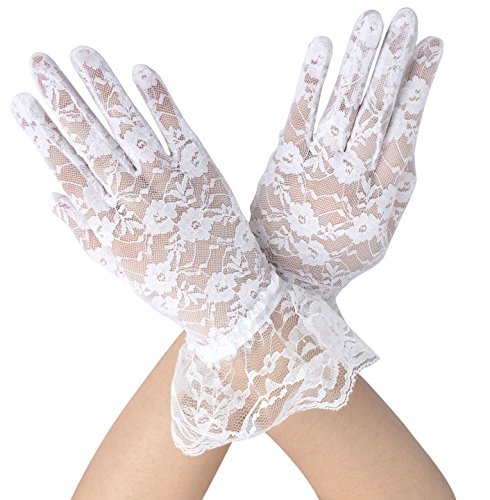 Simplicity Lace Floral Short Tulle Bridal Gloves for Dress, Driving, Wedding