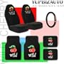 Universal Wild Cherry Design Car Truck SUV Seat Covers, Floor Mats and Steering Wheel Cover Set with Bonus Purple Slice