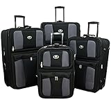 Transworld All Inclusive 4-Piece EVA Molded Expandable Rolling Luggage Set - Black