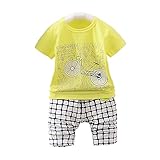 【SEBLES】ベビー 赤ちゃん 半袖 ラウンドネック シャツ Tシャツ 短パン パンツ 無地 カジュアル 上下 セット 初夏 夏 薄手(タイプR,90cm)