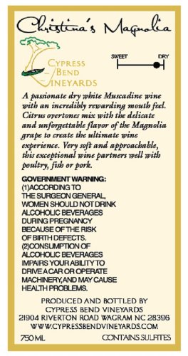 NV Cypress Bend Vineyards Christina's Magnolia North Carolina White Table Wine 750 mL