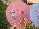 Cloth Parasol, Pink Color w/Flowers #8000P