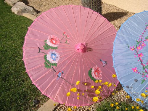 Cloth Parasol, Pink Color w/Flowers #8000P