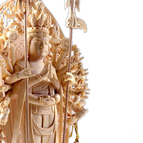 仏縁堂ブランド：仏像【香る檜（ひのき）・六角台飛天光背：千手観音3.5寸】仏壇・御本尊