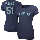 MLB Ichiro Seattle Mariners Women's Short Sleeve Crew Neck Tee (Ath Navy Heather, Small)