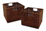 Set of 2 Espresso Finish Storage Wicker Rattan Baskets