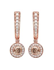 0.50 Carat (ctw) 14k Rose Gold Round Champagne & White Diamond Ladies Fine Dangling Drop Earrings 1/2 CT