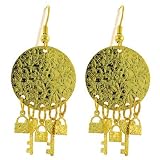 Gold Tone Lock and Key Chandelier Earrings