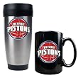 Detroit Pistons Stainless Steel Travel Tumbler & Black Ceramic Mug Set - Primary Logo NBA Basketball