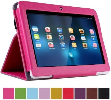Ushoppingcart PU Leather Folio Stand Protection Carrying Case Cover for A13 Q88,Y88,Zeepad,Chromo,FastTouch,Alldaymall,Noria Jr,Noria T2, Matricom Tab Nero, Tagital with Dual Camera Tablet PC (Hot Pink)