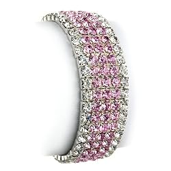 Clear And Pink Crystal Five Row Fashion Stretch Bracelet