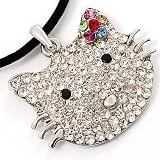 51aPdhfSzRL. SL160  Romantic Kitty Crystal Bead Silver Tone Necklace