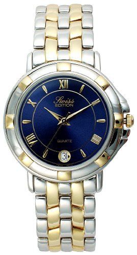 Swiss Edition Swiss Made Mens Two-Tone Round Dress Watch with a Blue Dial