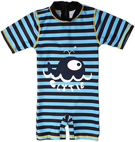 Boys Navy Octopus Stripe One Piece Swimsuit Short-sleeve Swimwear (M)