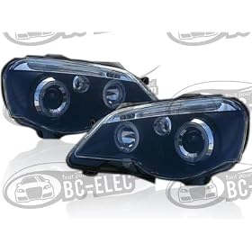 VW Polo 9N3 2005-"", Feux avants Noirs Angel Eyes