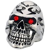 Surgical Steel Skull Ring Tribal Tattoos Red CZ Eyes 1 3/8 in. (35mm) wide, size 15