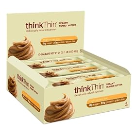 thinkThin Protein Bar, Creamy Peanut Butter, Gluten Free, 2.1-Ounce Bars (Pack of 10)