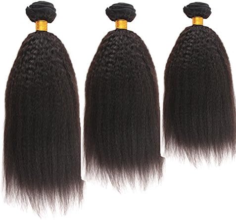 Crazy Queen Human Remy Virgin Hair Extensions 3 Bundles 3pcs Hair Weft Kinky Straight Wigs Natural Black 14"16"18"