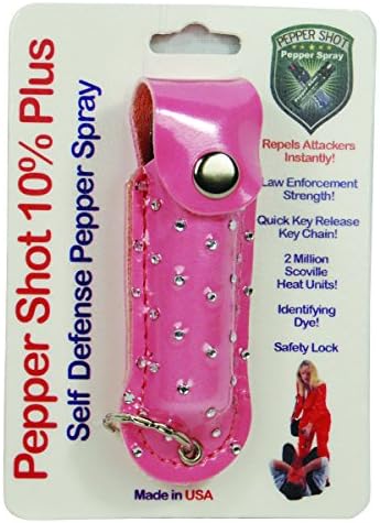 Pepper Shot 0.5 oz Pink Bling Self Defense Pepper Spray w/Key Ring