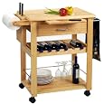 Kitchen Cart, Deluxe with Drawer, Cutting Board, Wine Rack, Shelf, Knife Block