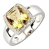 14K White Gold Citrine and Diamond Ring