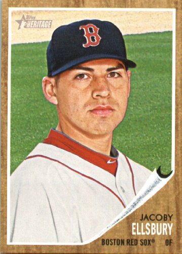 2011 Topps Heritage Baseball Card # 101 Jacoby Ellsbury - Boston Red Sox - MLB Trading Card in Screwdown Case