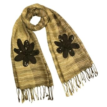 Acrylic & Mohair Fashion Knitted Sequined Flowers Tassels Ends Long Scarf Shawl - Various Colors