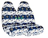 A Set of 2 Universal-fit Hawaiian Seat Covers - Spirit of Hawaii with Hibiscus Flower, Sea Turtle and Butterfly - Blue