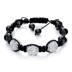 Pugster Triple White Disco Ball Lace Style Adjustable Lace Bracelet Gift For Women Swarovski Crystal Shamballa Wrist Chain Balls Lace Bracelet (36 Colors To Choose From)