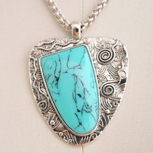 Silver Plated Turquoise Pendant Necklace and Earring Set