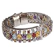 Silver Link Bracelet Multi Gemstone Jewelry Gifts Dia 2.1 inches