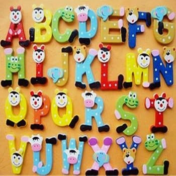 26pcs Alphabets(Large) Numbers Colorful Wooden Fridge Magnets Children Learning Teaching 2015 New Arrival