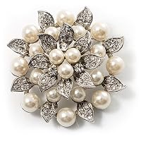 Bridal Faux Pearl Floral Brooch (Ivory)