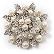 Bridal Faux Pearl Floral Brooch (Ivory)