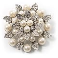Bridal Faux Pearl Floral Brooch (Ivory)
